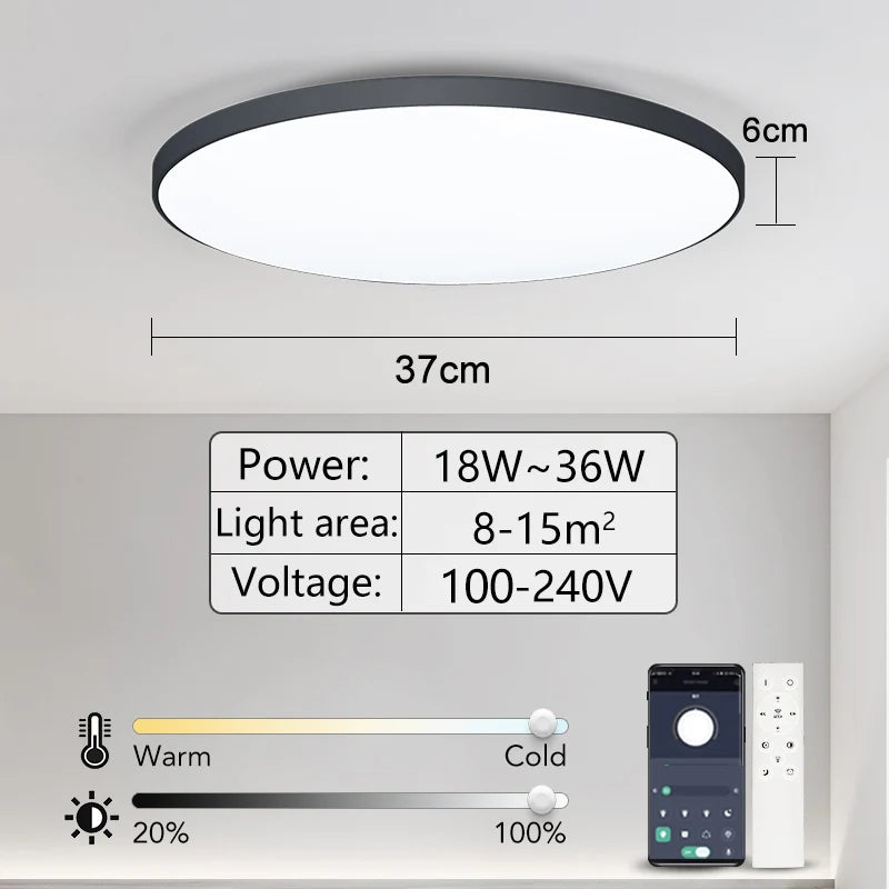 MARPOU Smart ceiling lamp led lamp for bedroom ceiling lights with Remote control Dimmable led lights for room Living room Black 50W