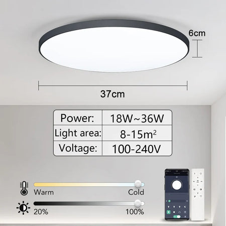 MARPOU Smart ceiling lamp led lamp for bedroom ceiling lights with Remote control Dimmable led lights for room Living room Black 50W