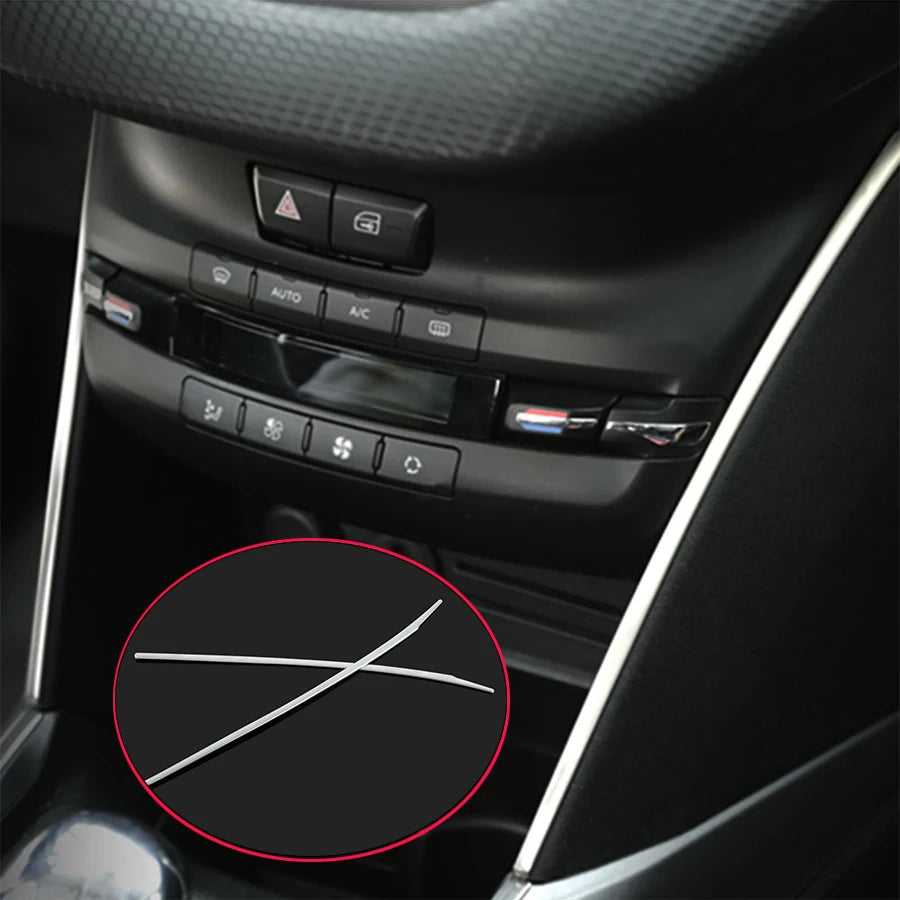 Centrinės konsolės apdailos dangtelis Peugeot 2008 nerūdijančio plieno su poliruotais šonų blizgučiais