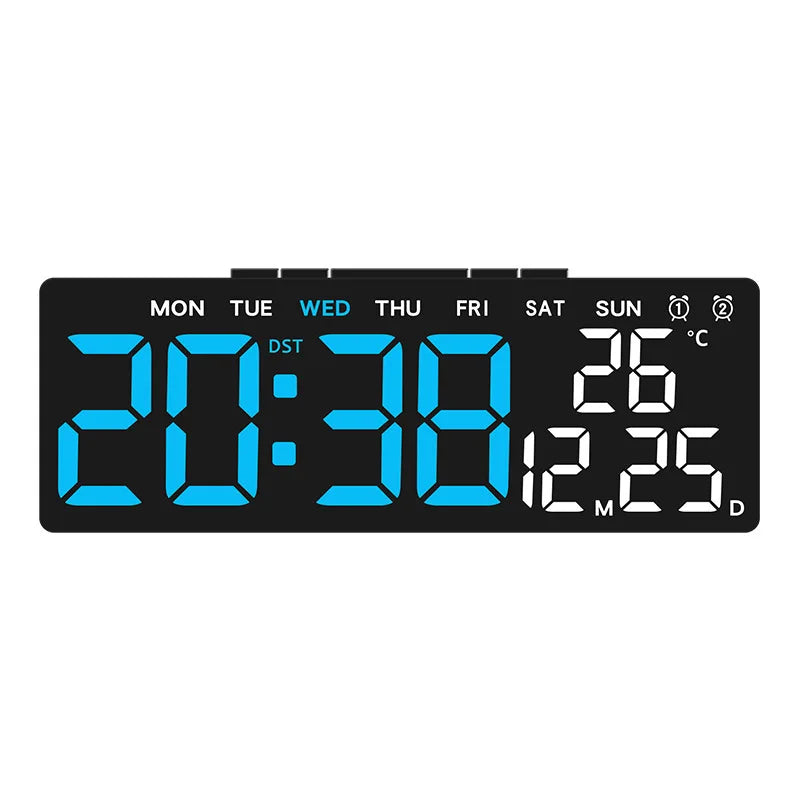 LENNIK Digital LED Alarm Clock with Temperature, Date, and Adjustable Brightness black shell blue
