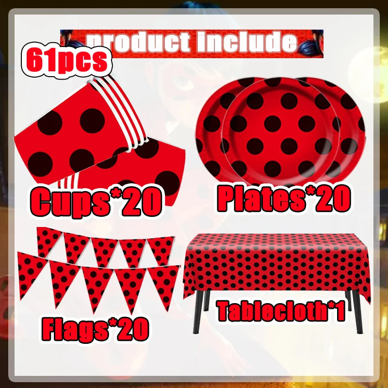 Ladybug Birthday Party Supplies Set bpqz-61pcs / CHINA