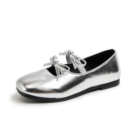 Girls' Classic Leather Ballet Flats with Bow-knot silver / 35
