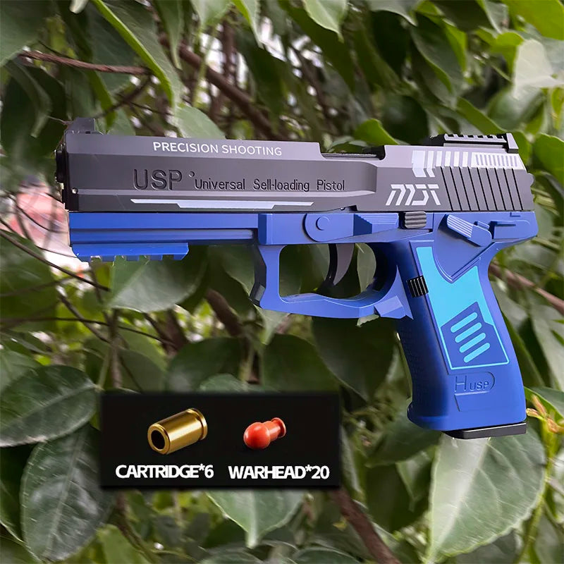 m92 2011 Blowback Shell throwing Empty hanging Continuous shooting Soft Bullet Launcher Toy Gun USP blue