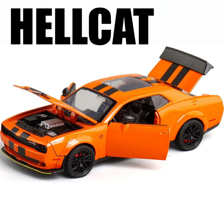 1:32 Carro de Modelo em Liga de Alumínio Diecast Hellcat Charger com Som e Luz, Brinquedo de Carro de Retrocesso