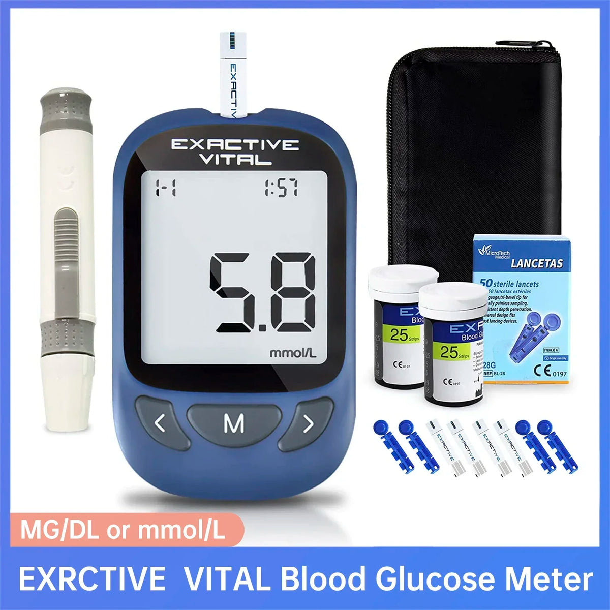EXACTIVE VITAL Blood Glucose Tester Kit &ndash; Comprehensive Diabetic Monitoring