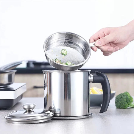 1.4 L Stainless Steel Oil Strainer &ndash; Fine Mesh With Lid