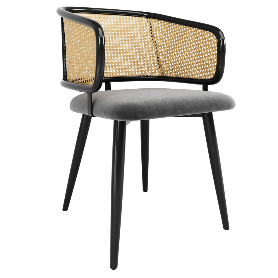 2 Spisebordsstole Med Rattan Rygstøtter Fløjl Puder Moderne