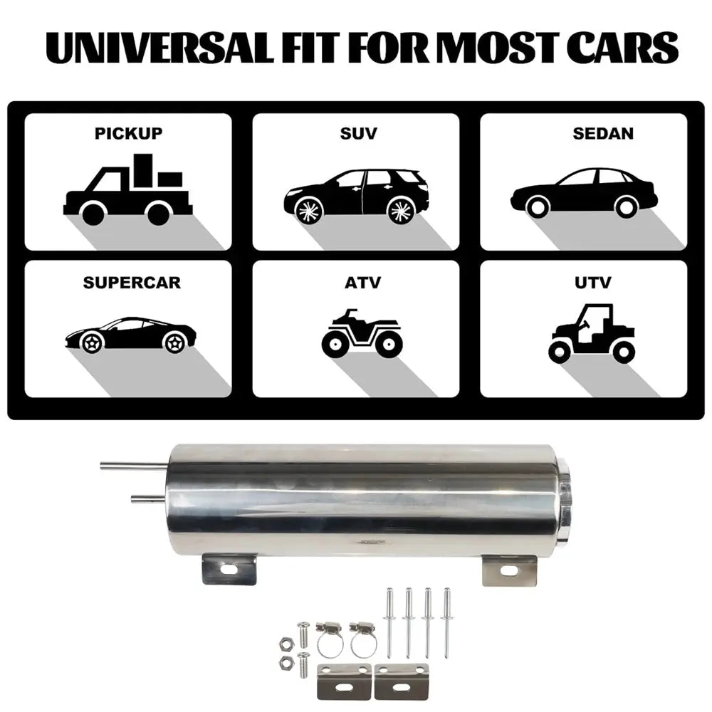 Universal 2''x13” / 3''x10” Radiator Coolant Overflow Puke Tank Polished Stainless Steel Radiator Coolant Overflow Tank Can by InterCyprus Trading Ltd