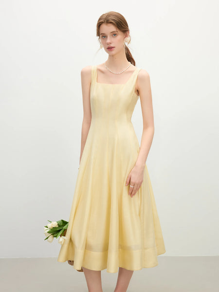 FSLE Slimming High Waist Spaghetti Strap Dress for Summer 2025