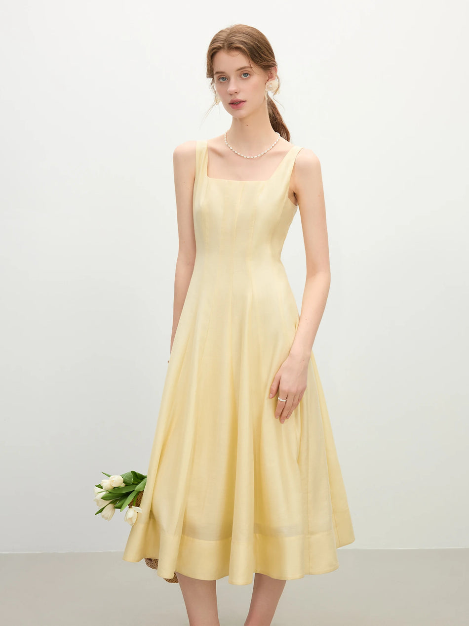 FSLE Slimming High Waist Spaghetti Strap Dress for Summer 2025