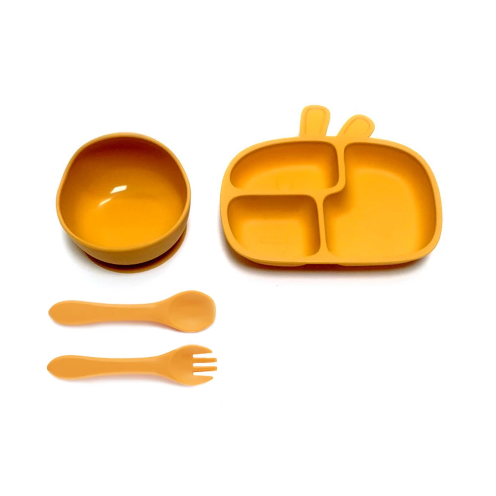 CZSAE 4pcs Baby Plate Set &ndash; Drop-Proof and Scald-Proof Design yellow