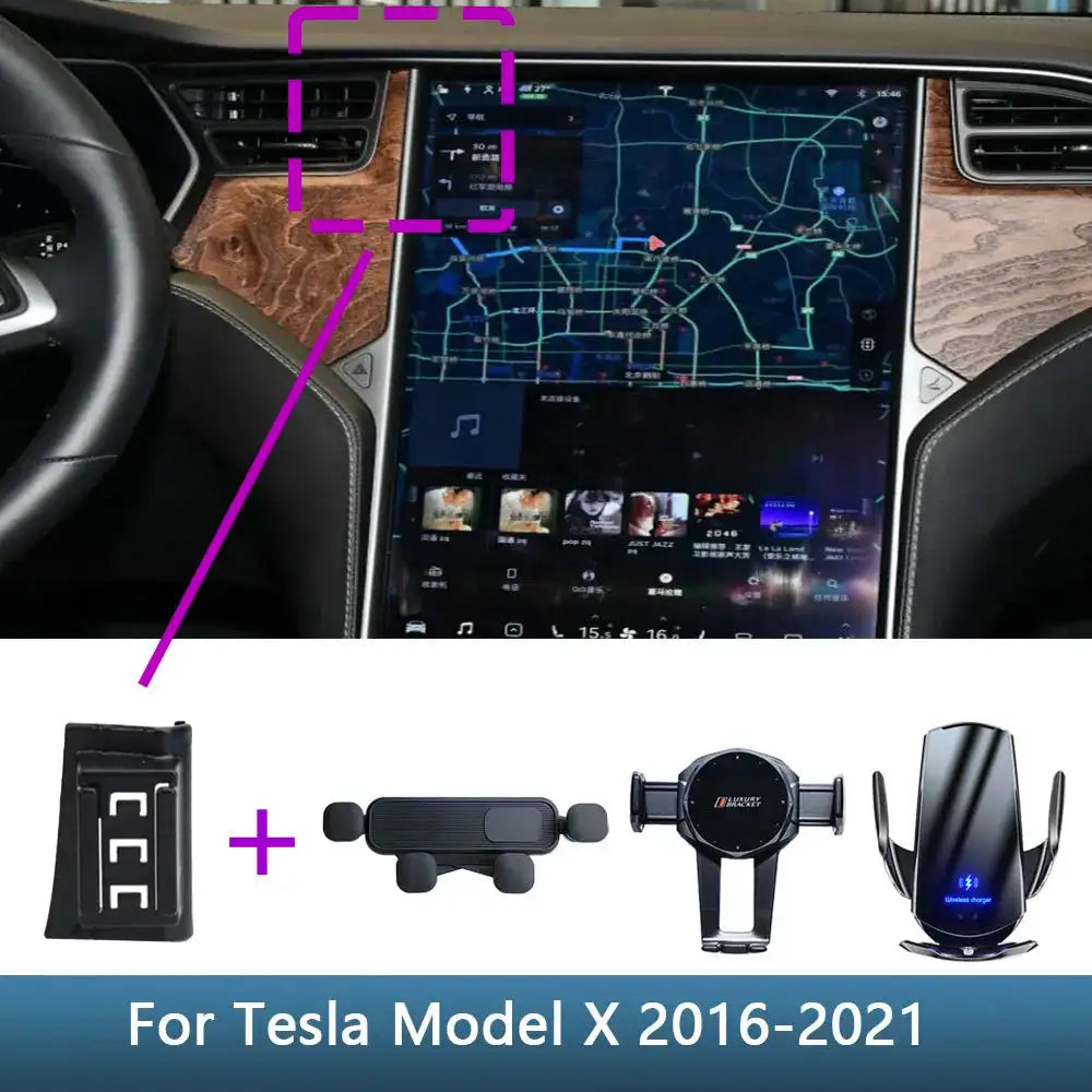 Tesla Model X S Wireless Charging Car Phone Holder Base