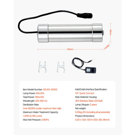 SucceBuy UV Water Purifier 8W &ndash; Whole House Filtration 8W 1GPM / CZECH REPUBLIC