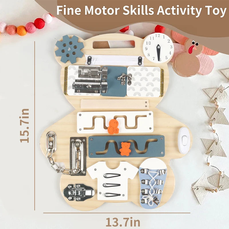 Montessori Bear Busy Board &ndash; Travel Ready Life Skill Toy