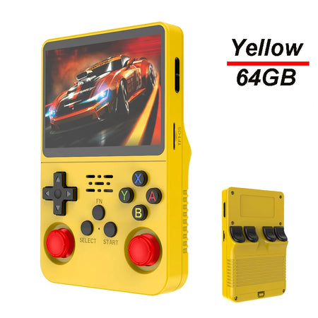 R36S Handheld Game Console with 3.5-Inch IPS, 20,000 Games, Arkos System Yellow 64G