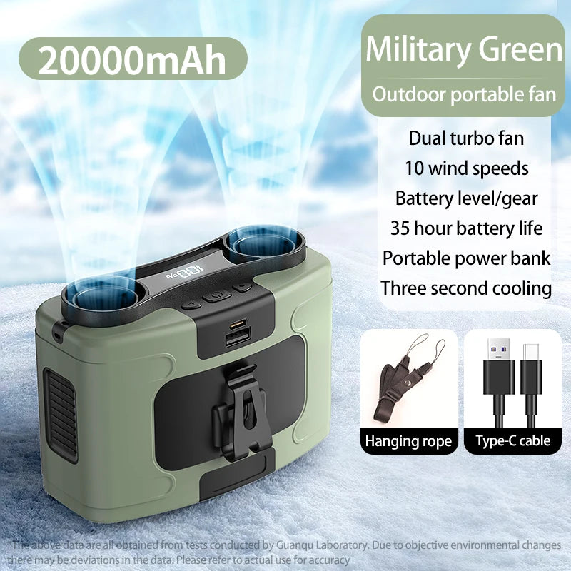 Socoolfan Portable Waist Fan &ndash; Powerful Dual Motors with 10 Speed Settings 20000mAh Green