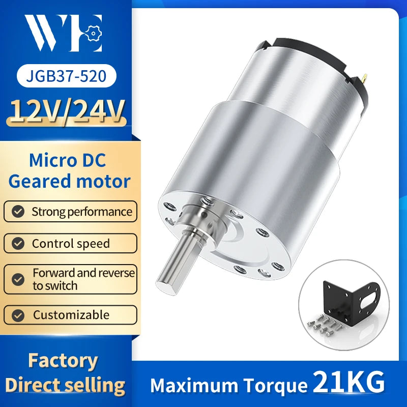 JGB37-520 High Torque Metal Gear Reducer Motor | Adjustable Speed &amp; Direction 12V Single Motor / 66RPM / Other|CHINA