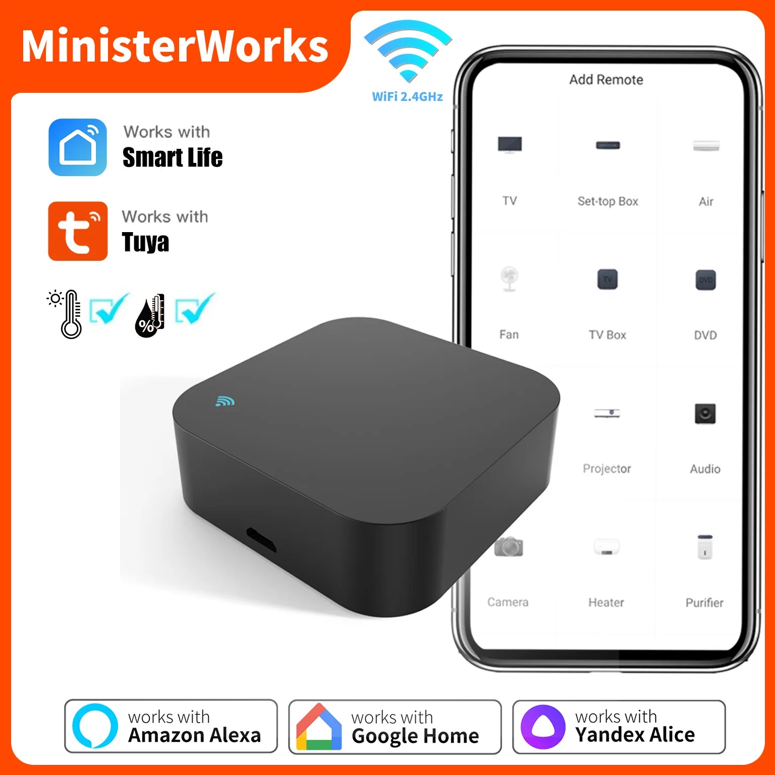 Tuya WiFi IR Remote Control with Temperature and Humidity Sensor for Smart Home