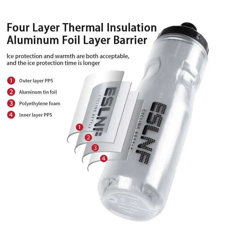 Bicycle Thermos Bottle 720ml Silicone PP5 Hot Drink for Outdoor Fitness