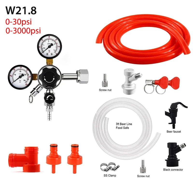 Homebrew Beer Carbonation Kit CO2 Regulator &ndash; 1.5M Gas Line W21.8