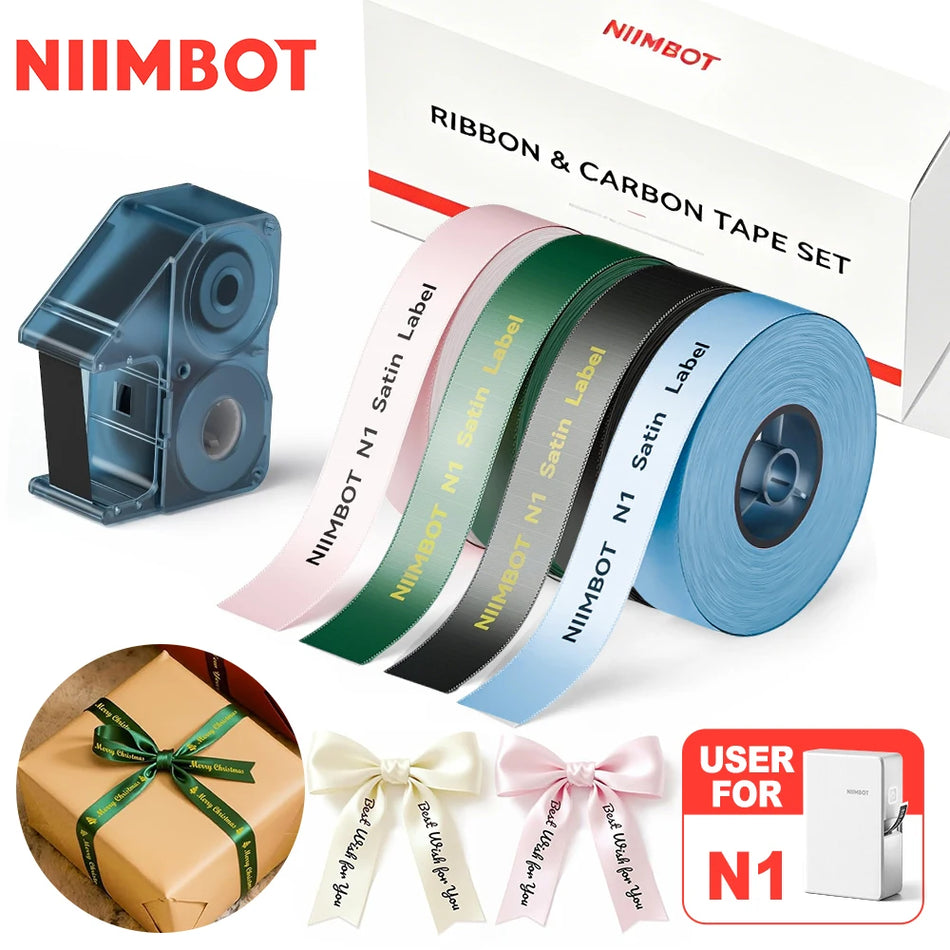 Etiquetas de cinta de satén para Niimbot N1/B18, cinta de carbono para regalos de cumpleaños.