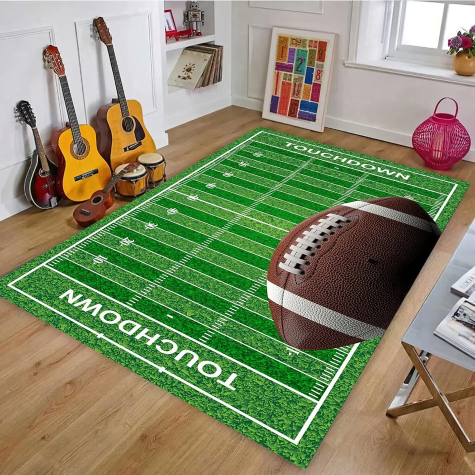 Basketball And Football Field Rug For Living Room, Anti-Slip 100% Polyester, Geometric Bedroom Decor