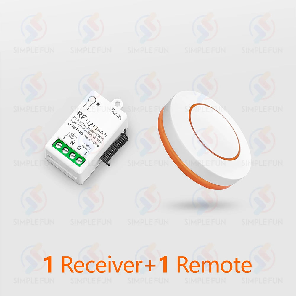 433Mhz Wireless Smart Light Switch - Mini RF Relay Receiver for Remote Control 1 Receiver 1 Remote