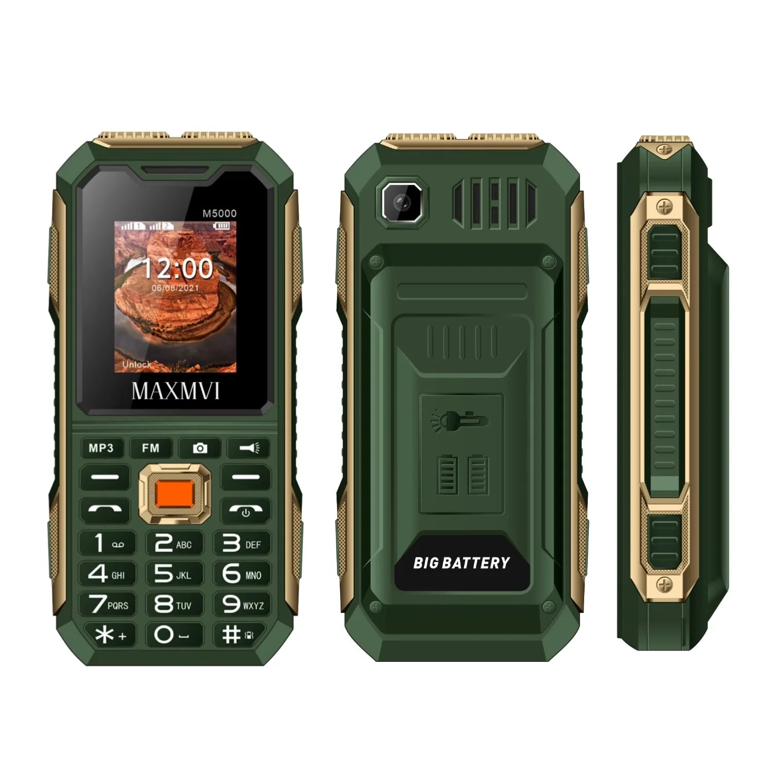 Rugged Mini Elderly Phone &ndash; Shockproof Big Battery Life Green / Full set