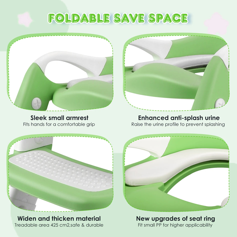 Tre i ett barntoalettstol med trappor och stänkskydd