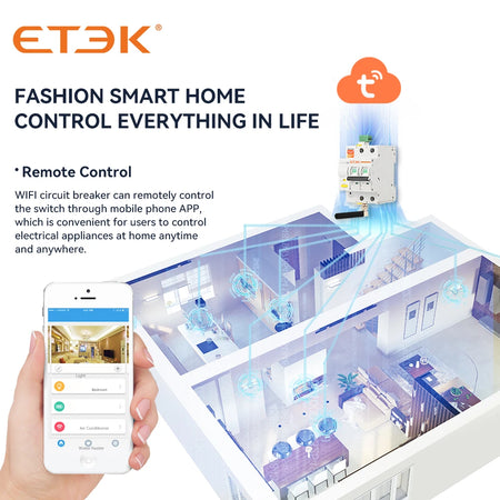 ETEK Tuya Smart WiFi Circuit Breaker MCB with Remote Control and Short Circuit Protection