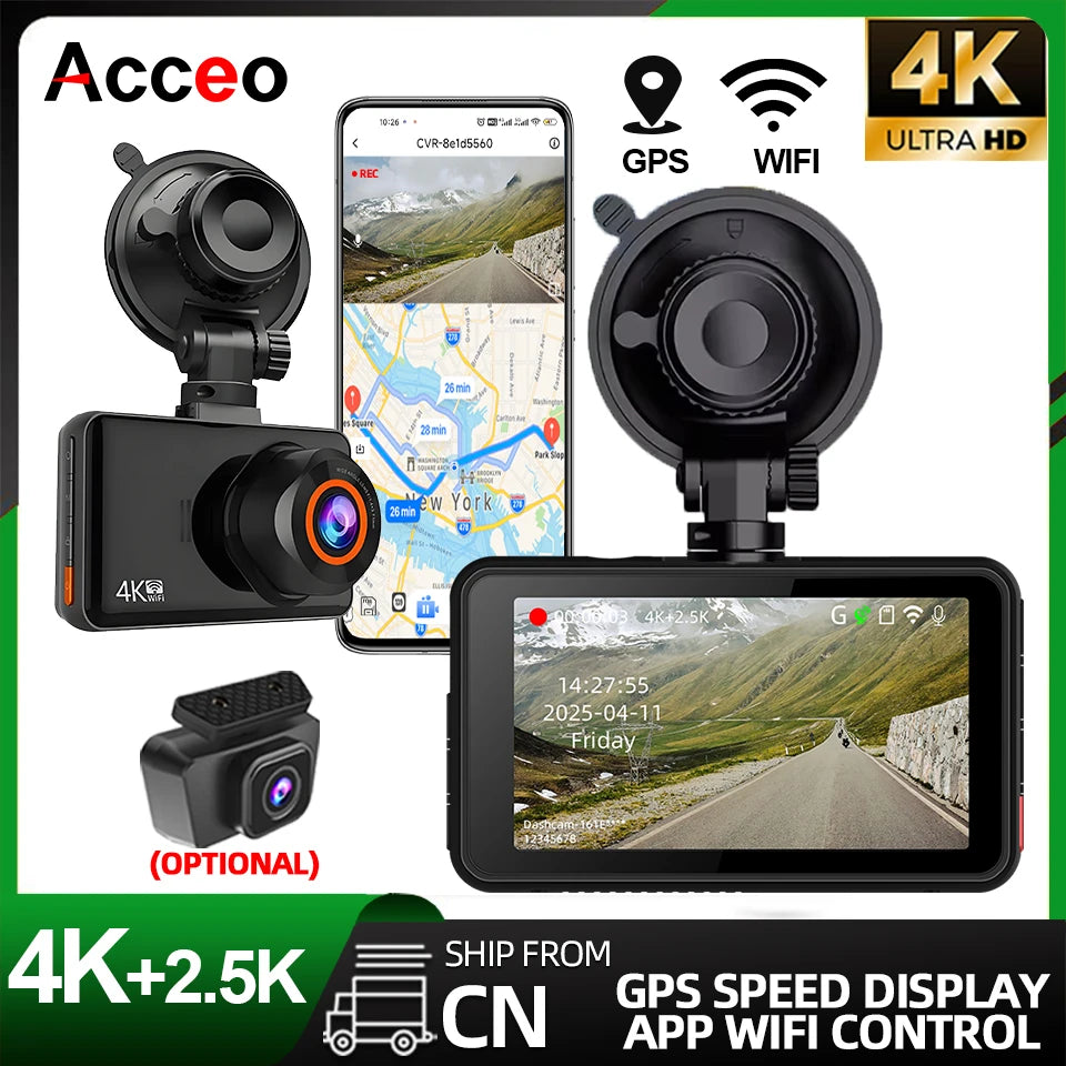 ACCEO Dash Cam 4K Front 2.5K Rear Dual &ndash; Night Vision