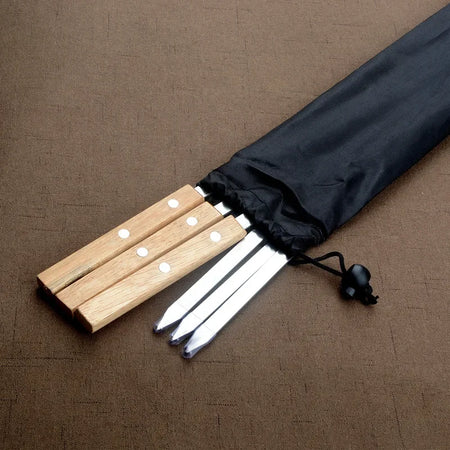 Premium 55cm Stainless Steel BBQ Skewers with Wooden Handle - Set of 6