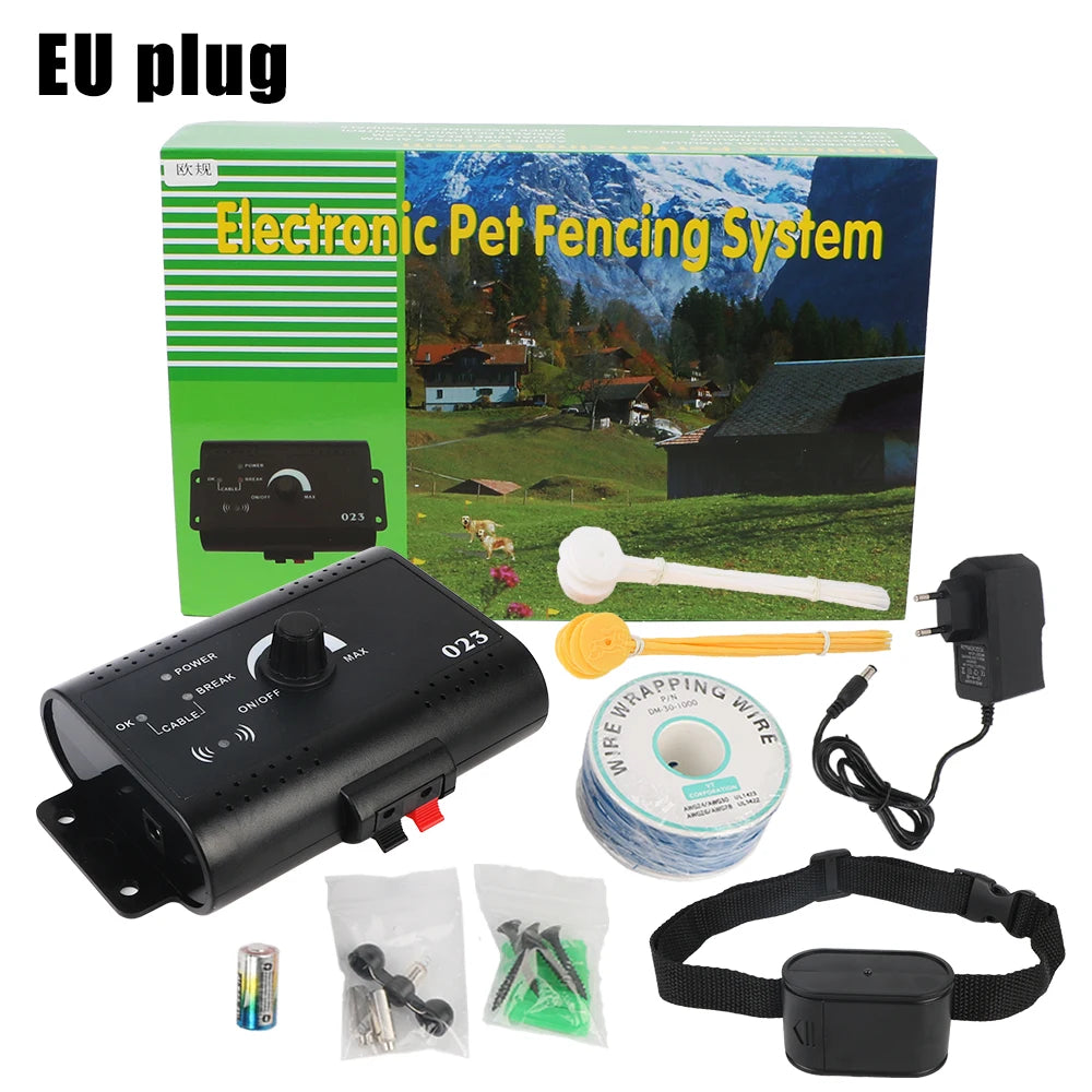 Electric Dog Fence System with Training Collar - Waterproof &amp; Adjustable EU Plug