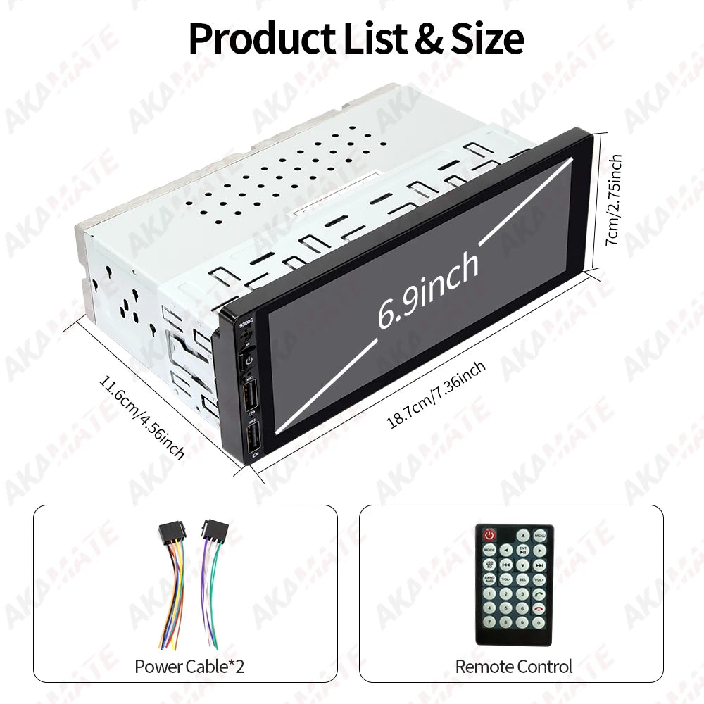 6.9 Inch MP5 Car Radio 1Din - Wired CarPlay Android Auto