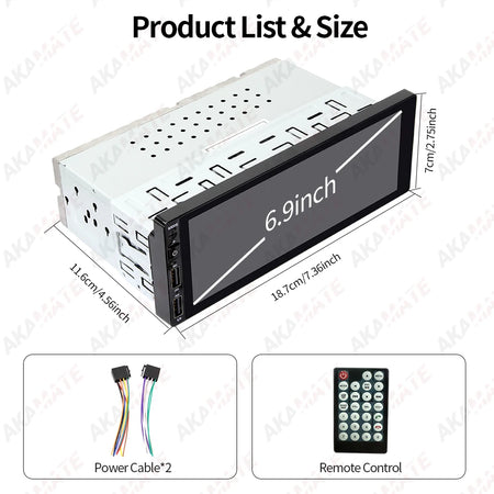 6.9 Inch MP5 Car Radio 1Din - Wired CarPlay Android Auto