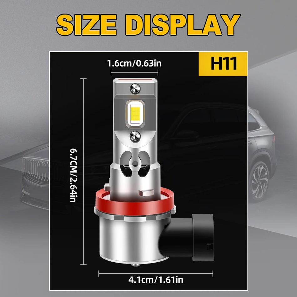 Lâmpadas de Farol LED Nissan Qashqai 6000K com Ventoinha Turbo, Design Mini Um a Um, H8/H9/H11/H16JP