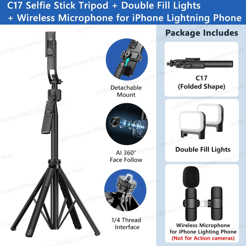TOKQI C17 360&deg; Auto-Rotation Selfie Tripod with AI Tracking and Remote Control Option 8 / CHINA