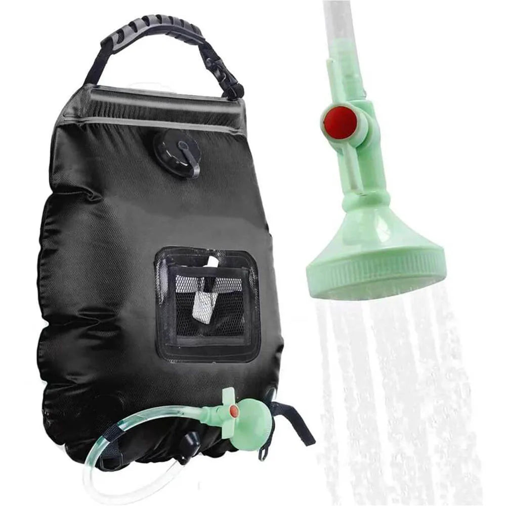 Solar Shower Bag 20L Outdoor Camping - Heats to 45&deg;C, Includes Hose &amp; Shower Head Green 1