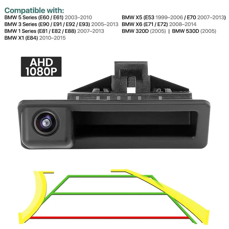 Vehicle AHD 1080P Dynamic Trajectory Car Reverse Backup Trunk Handle Camera For BMW 3 Series 5 Series X5 X6 E60 E70 E82 E90 by InterCyprus Trading Ltd