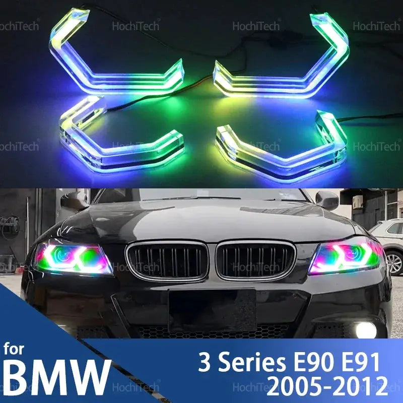For BMW 3 Series E90 E91 2005-2012 M4 style LED Angel Eyes Kit Ring flashing RGB APP control Headlight Lamps with turn signal by InterCyprus Trading Ltd