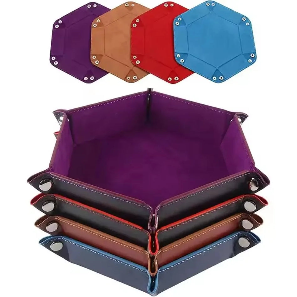 Vouwbare Hexagonale PU Leren Dobbelsteenbak Voor Gaming En Kleine Voorwerpen Opslag