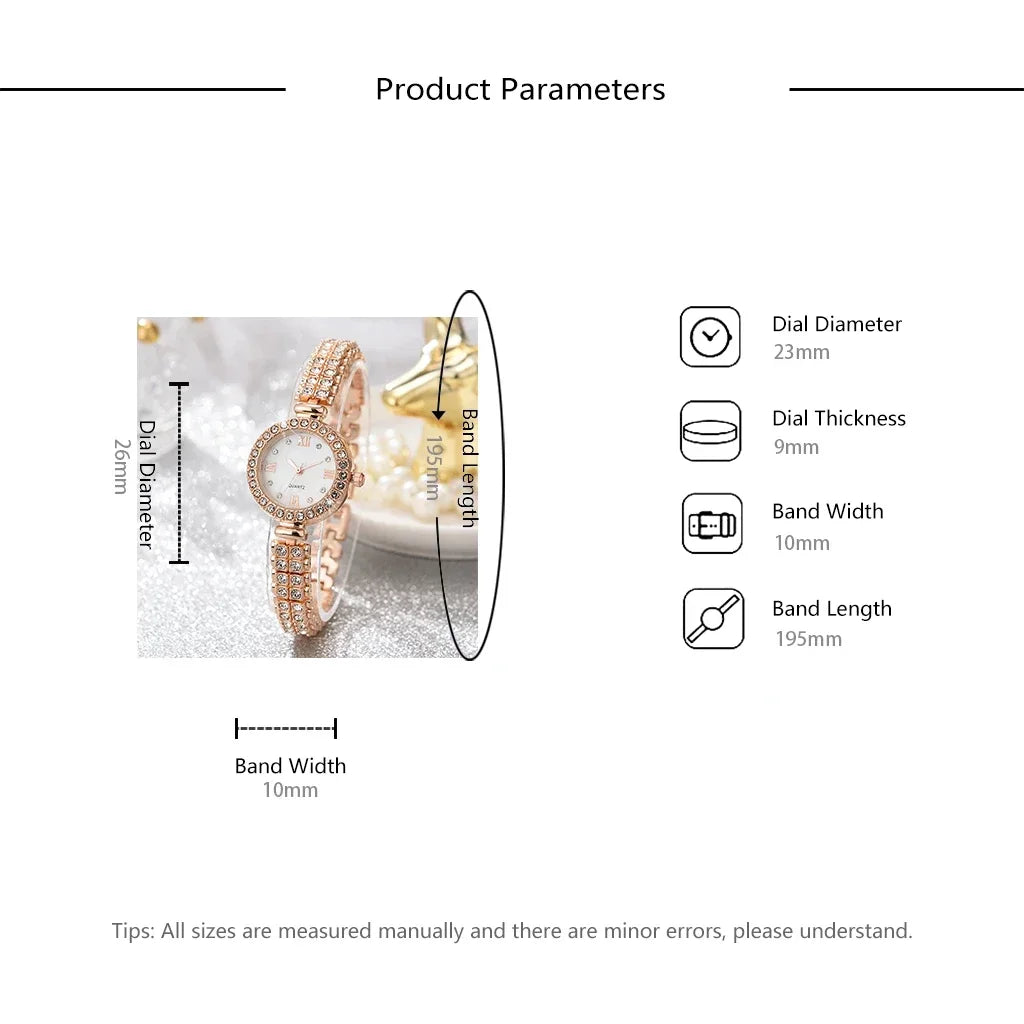 MOONBIFFY Luxury Women&rsquo;s Quartz Watch with Diamond Accents and Matching Jewellery Set