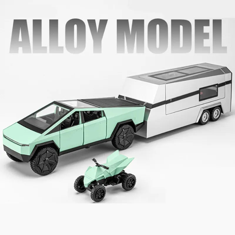 1/32 Alloy Cyber Toy Pickup Truck Model with Sound and Light Green with motorbike