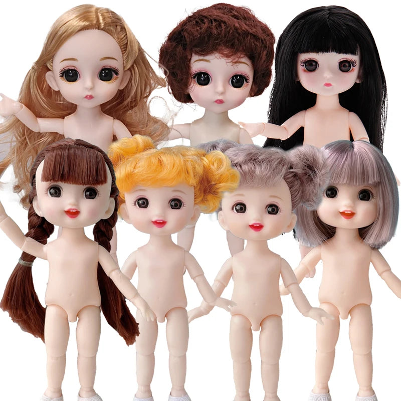 16 cm bjd Doll Body 1/8 with Head and Shoes Mini Doll Naked Body 13 Movable Joints 3D Eyes for Children's DIY Toys