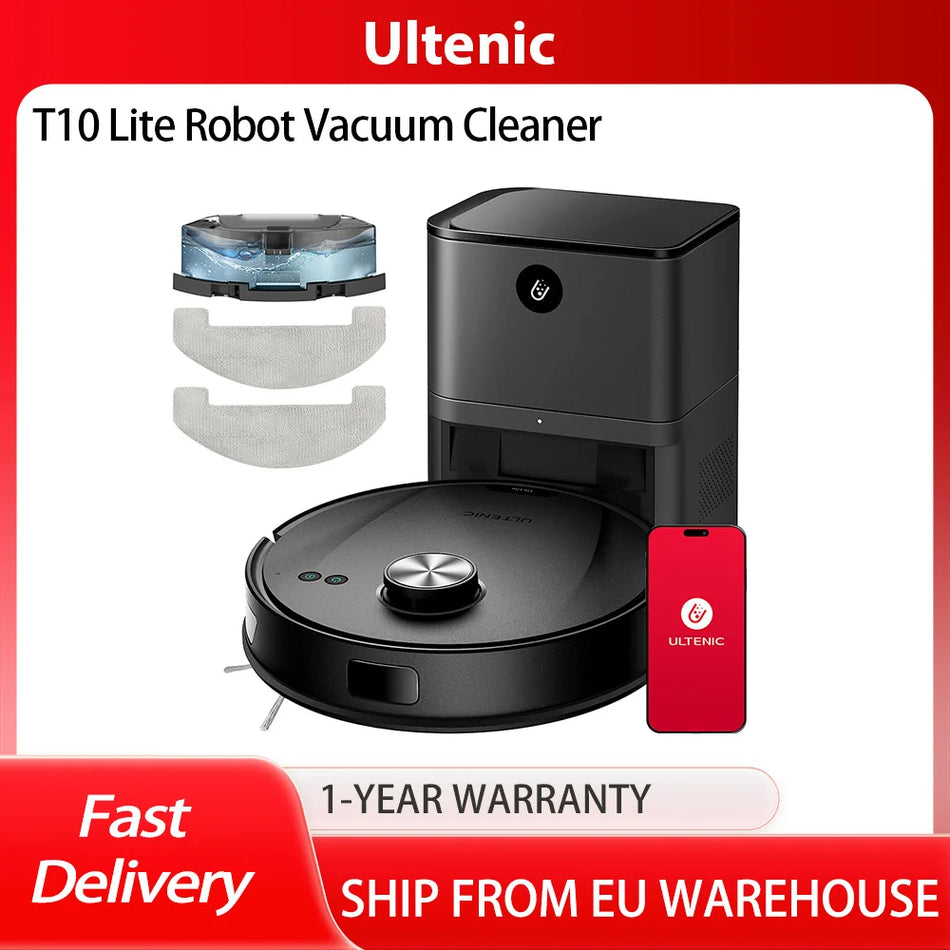 Ρομποτική Σκούπα Ultenic T10 Lite με Πλοήγηση LiDAR και Αναρρόφηση 4500Pa για Όλα τα Δάπεδα, Αυτόματη Άδειαση, Φιλική προς τις Αλλεργίες