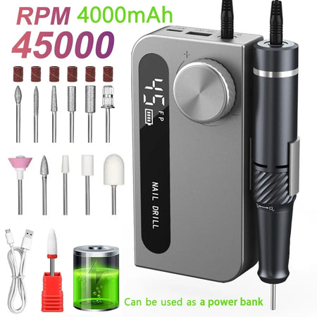 Portable Electric Nail Drill Pro &ndash; Long Battery Life and High Speed 45000RPM
