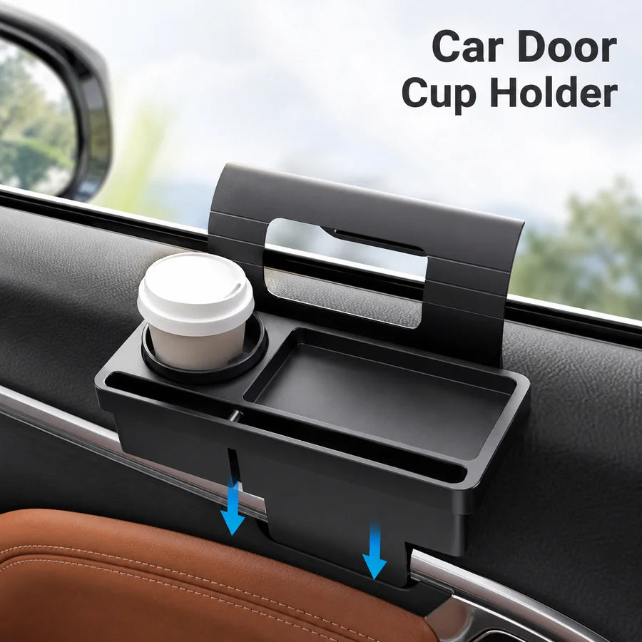 Car Door Window Gap Cup Holder With Phone Storage Organizer