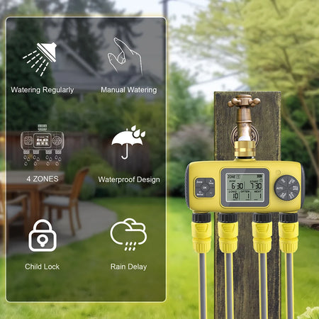 4-Outlet Irrigation Water Timer &ndash; Independent Watering Control System