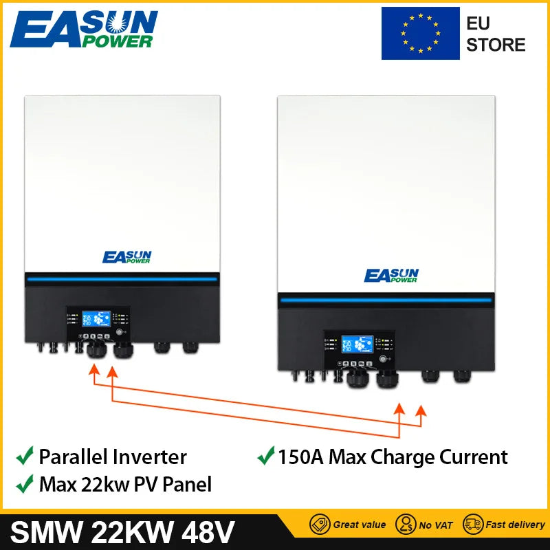 EASUN Power 22KW Invertor s MPPT PV Nabíječkou 230V 48V 50Hz 60Hz Vestavěné WiFi Lithium BMS EU