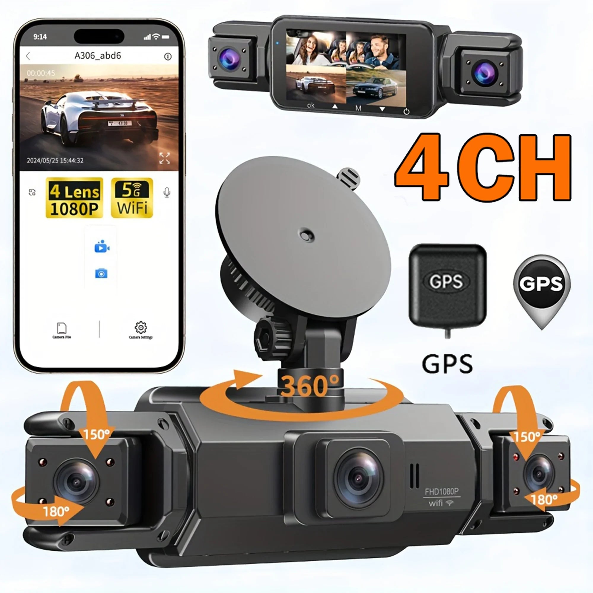 4CH GPS Dashcam with Night Vision &amp; 360&deg;